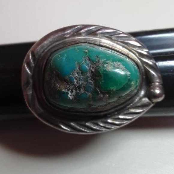 Old Pawn Silver and  Royston Turquoise Nugget Ring - Picture 1 of 13